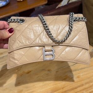 Balenciaga Beige Leather Clutch with Silver Chain